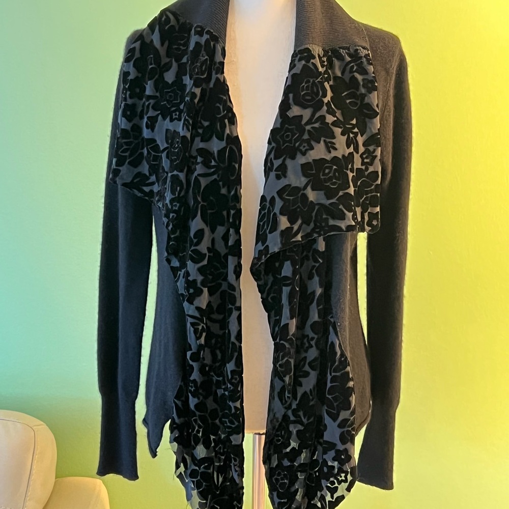 Cashmere “Elegant” Cardigan Black “Burnout” velvet Sweater  ❤️ Size S